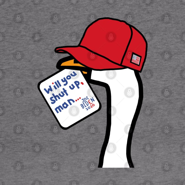 Small Portrait of a Goose in Red Hat with Stolen Joe Biden First Debate Quote by ellenhenryart